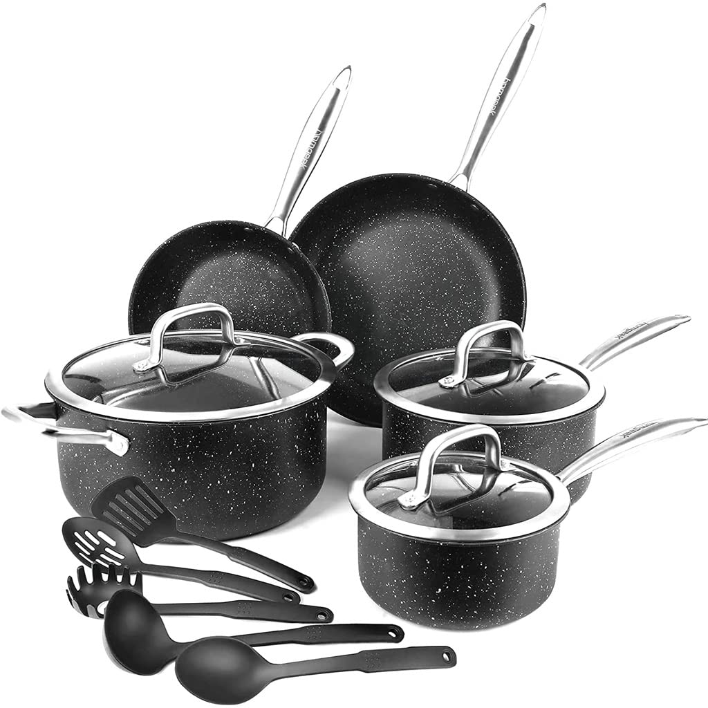 Naczynia kuchenne 13PCS Zestaw naczynia kuchennego Nietoperzowe patelnie 13 PCS, w tym 2 patelnie 3 garnki 3 pokrywki i 5 naczyń