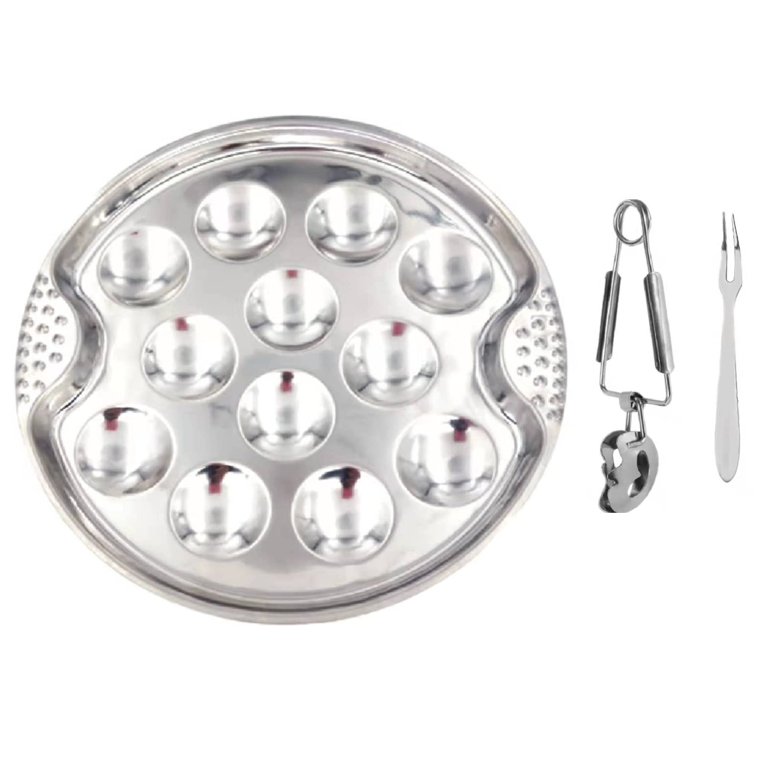 Lilico 3Pcs/Set Escargot Baking Dish Oyster Plate Stainless Stee Snail Escargot Plate Escargot Plates12 Compartment Holes Escargot Dishes 1 Snail Clamp 1 Snail Fork