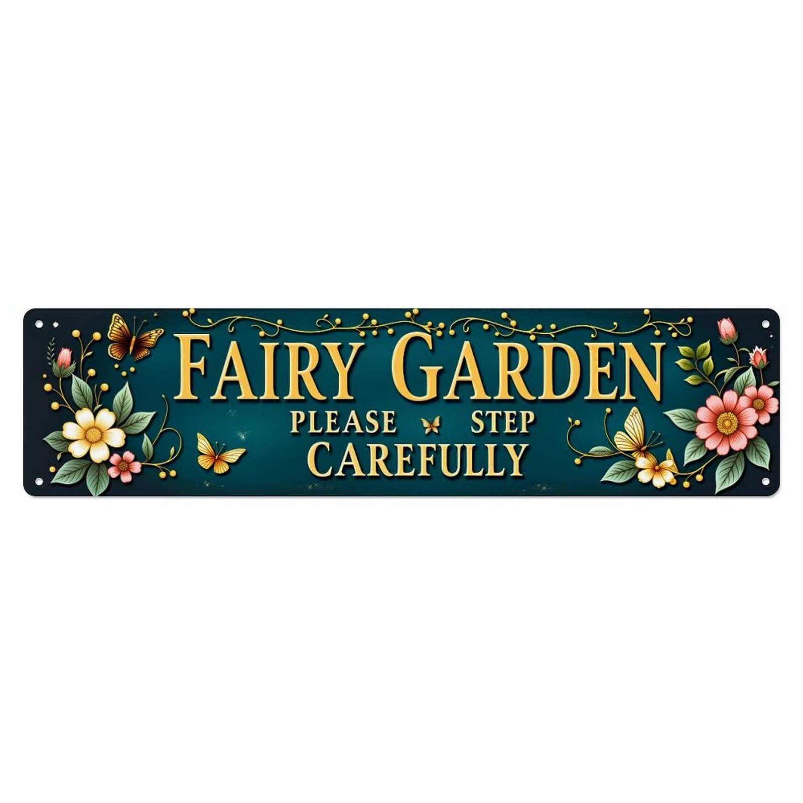 Jdyaojiesheng Vintage Fairy Garden Sign With Flowers And Butterflies Tin Sign Retro Metal Wall Decor Metal Poster, Home Bar Garage Farmhouse Cafe Wall Art Decoration 4X16inches