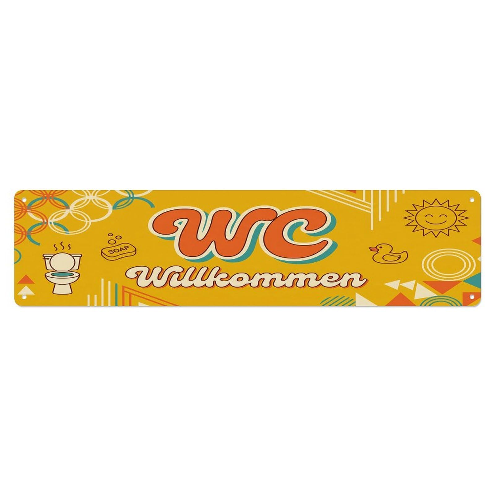 Retro Cheerful Home Washroom Toilet(WC) Door Metal Tin Sign Plaque Wall Decor for Cafe, Club Bar, Office, Home Garden Metal Poster 4x16Inch