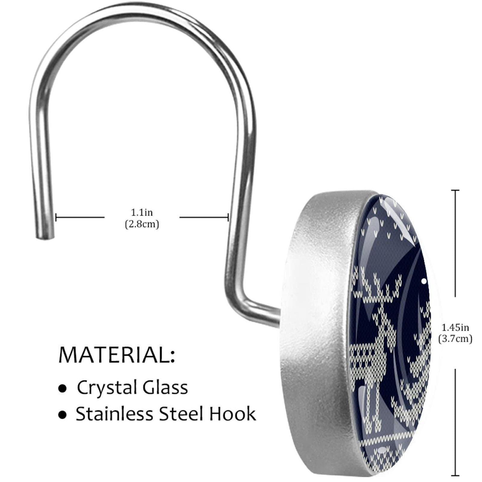 Set Da 12 Ganci Per Tenda Doccia In Acciaio Inox Con Anelli Decorativi In Cristallo - Rotondi E Antiruggine - 4
