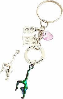 Handmade Birthday Age Silver or Colourful Personalised Initial Gymnastic Charm Keyring Bag Charm with Acrylic Heart