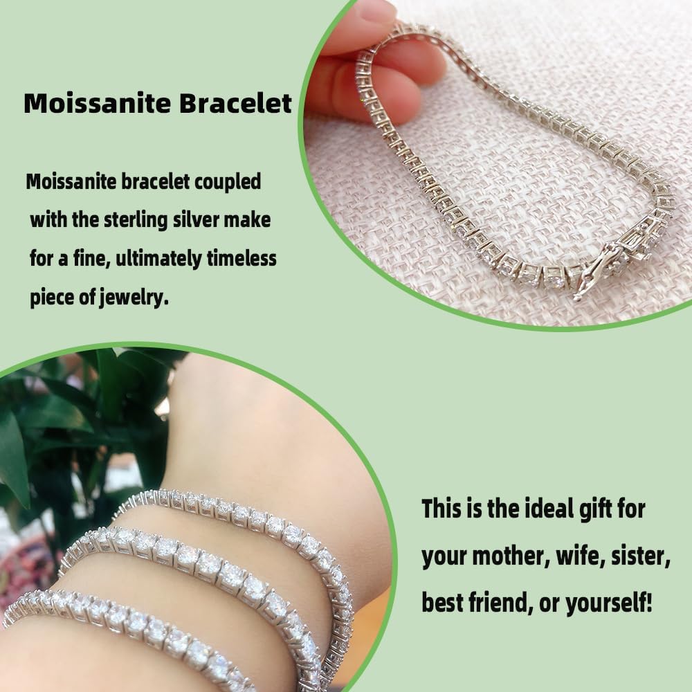 2mm Moissanite Tennis Bracelet,Round Moissanite Tennis Bracelet 18k White Gold Plated 925 Sterling Silver Bracelet Delicate Moissanite Bracelet D Color VVS1 Round Cut Moissanite Bracelet for Jewelry Gift