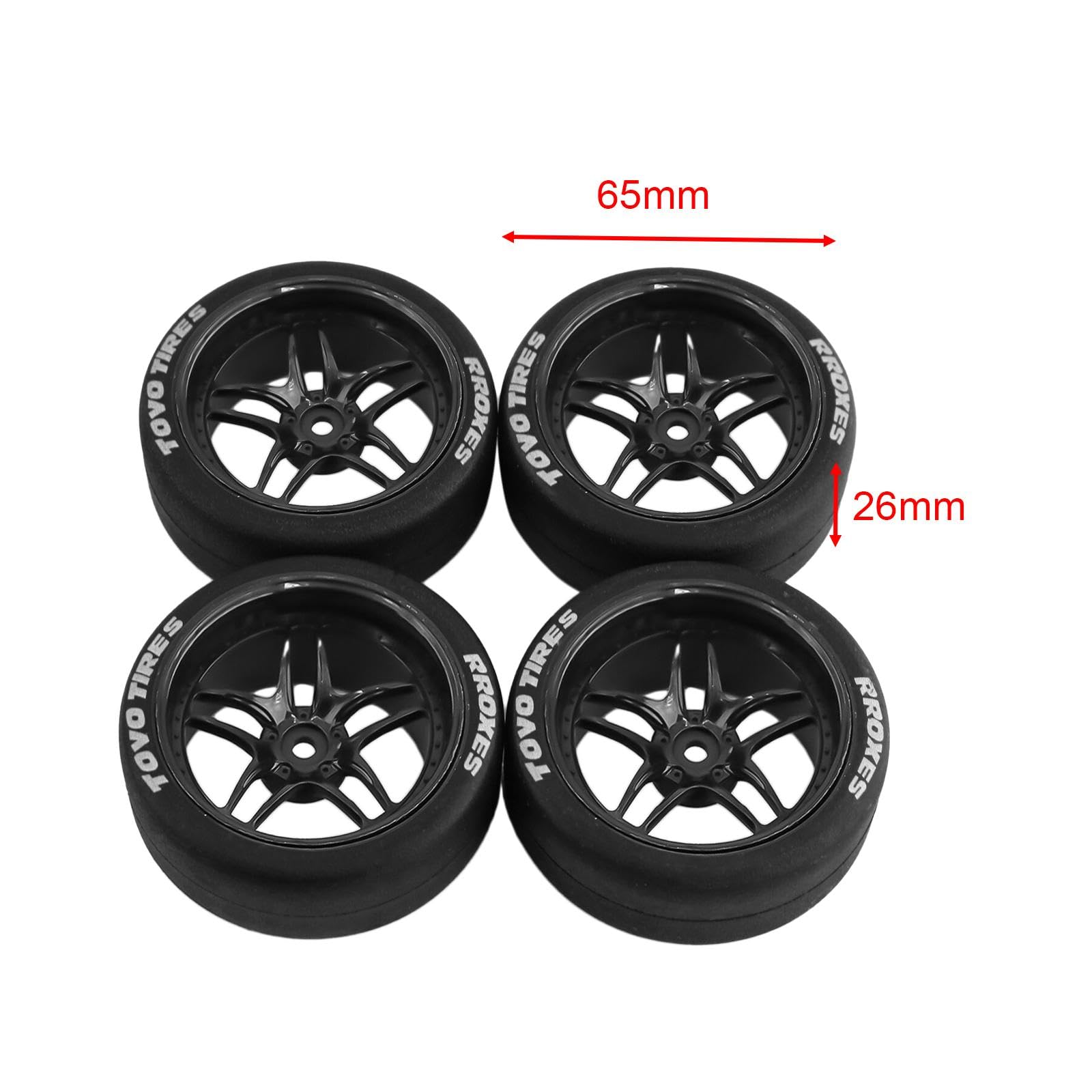 Harilla 4 Stück RC Auto Gummi Reifen, Gummi-Driftreifen, 12 mm Nabe Ersatzteile Verschleißfest Langlebig für XV01 1:10 RC Elektrische Touren Auto Ersetzt Reparatur zubehör, Schwarz