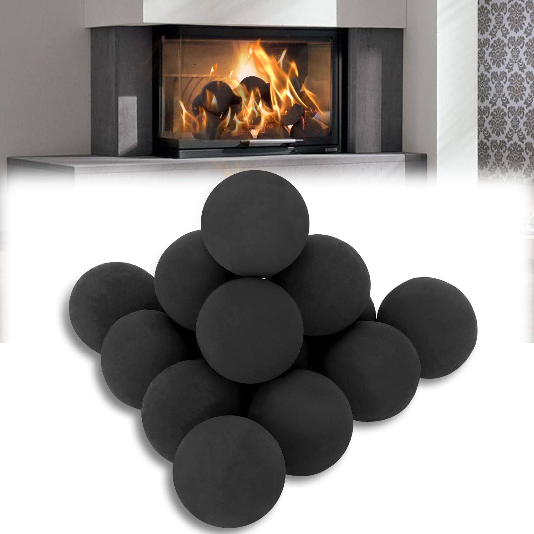 Ceramic Fire Balls,3 Inch Set of 15 Round Fire,Ceramic Fireballs for Indoor and Outdoor Fireplaces and Fire Pits,Reusable,Black
