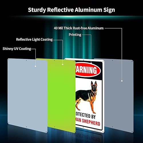 Miniatura 2 de Cartel de pastor alemán "Protected by German Shepherd", 14 x 10 pulgadas, aluminio libre de óxido 040, reflectante, con protección UV y resistente a