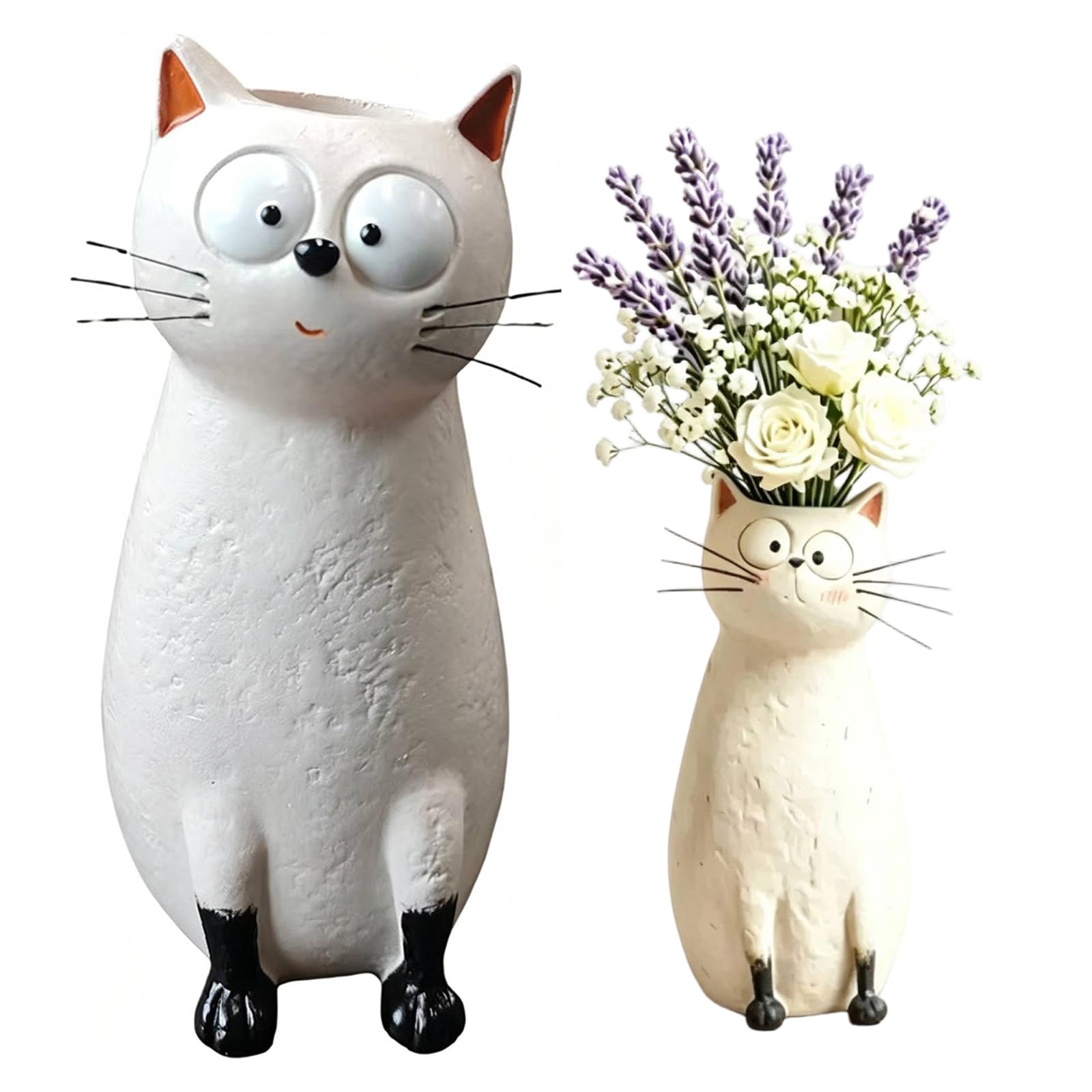 Quirky Cat Flower Vase, Handcrafted Resin Cat Shaped Flower Vase for Small Flowers, Whimsical Kitty Planter for Home Office Desk & Bookshelf Decor, Ornament Gift for Cat Lovers