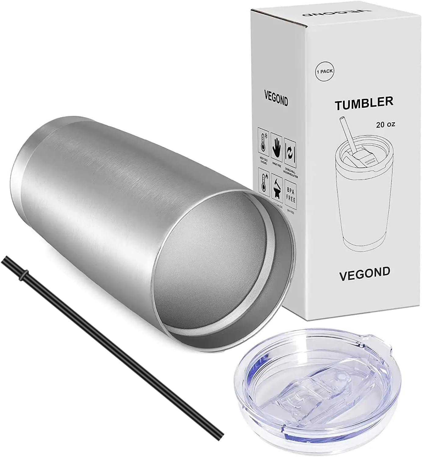 VEGOND 20oz Tumbler with Lid and Straw Stainless Steel Tumbler Cup Vacuum Insulated Double Wall Travel Coffee Mug Powder Coated Coffee Cup(Stainless 1 Pack) - Image 7