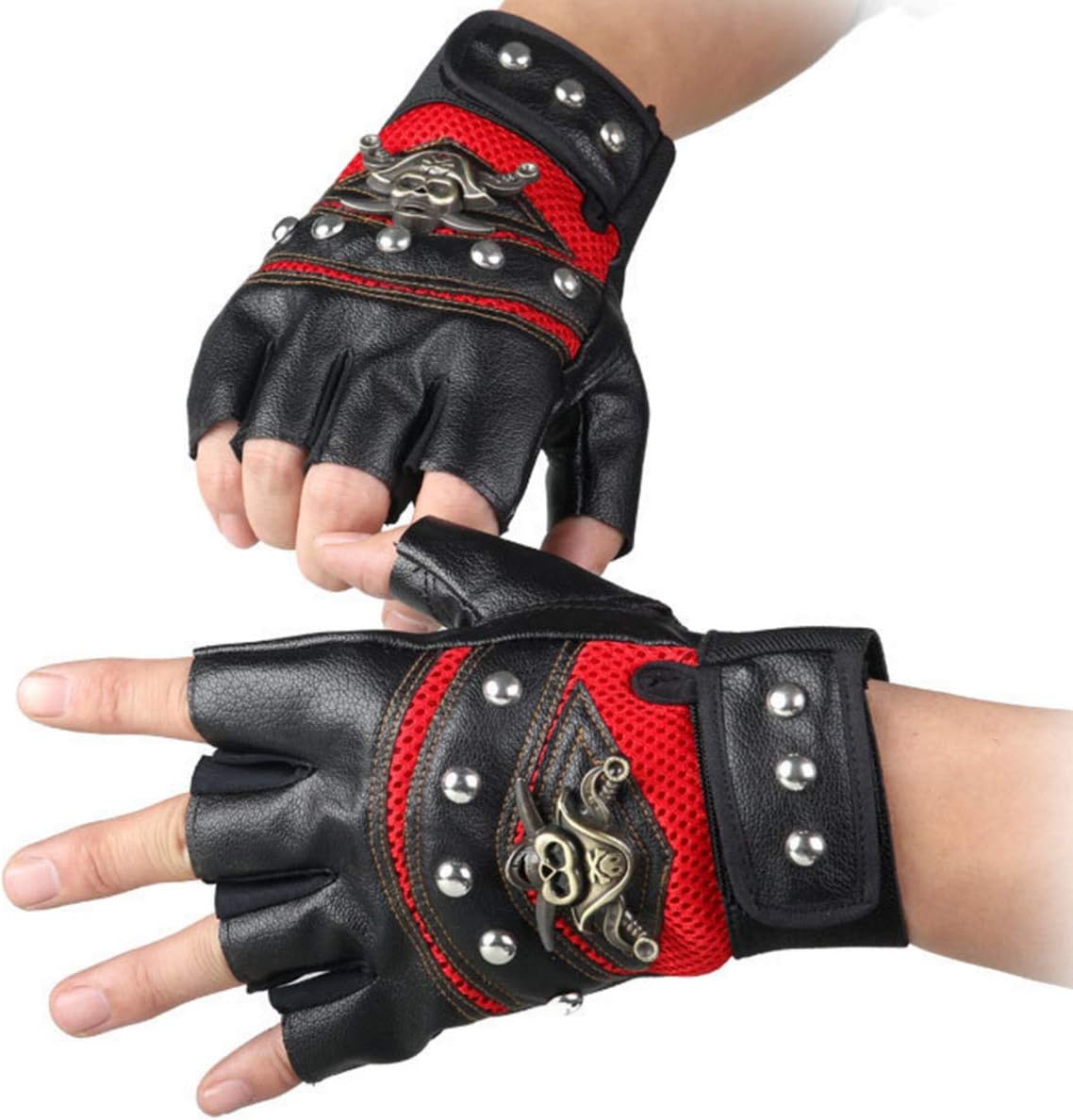 Studded Gloves Steampunk Gothic Punk Costume Rivet Motorcycle Car Driving Gloves Captain Fingerless Mittens 80s Rocker Costume Accessory