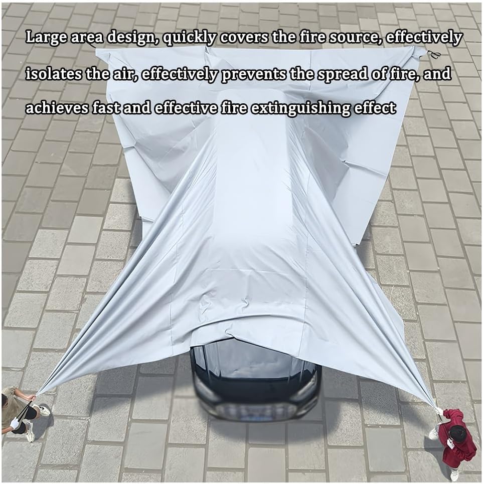 Emergency Fire Blanket - Fireproof Silicone Coated Fiberglass 3x4m Survival Safety Blanket with Carry Bag for Electric Vehicle, Truck, Home & Camping Fire Protection