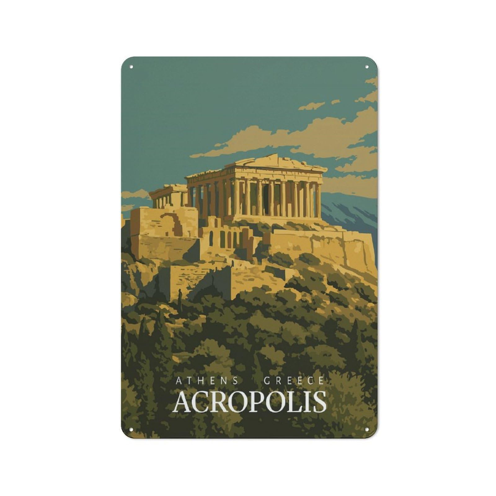 Junmoney Style-20 Acropolis, Athens, Greece Travel Retro Tin Wall Plaque 30X20cm For Hobby Room Or Studio, New Home Wall Decor For Hobby Room Decor Fans