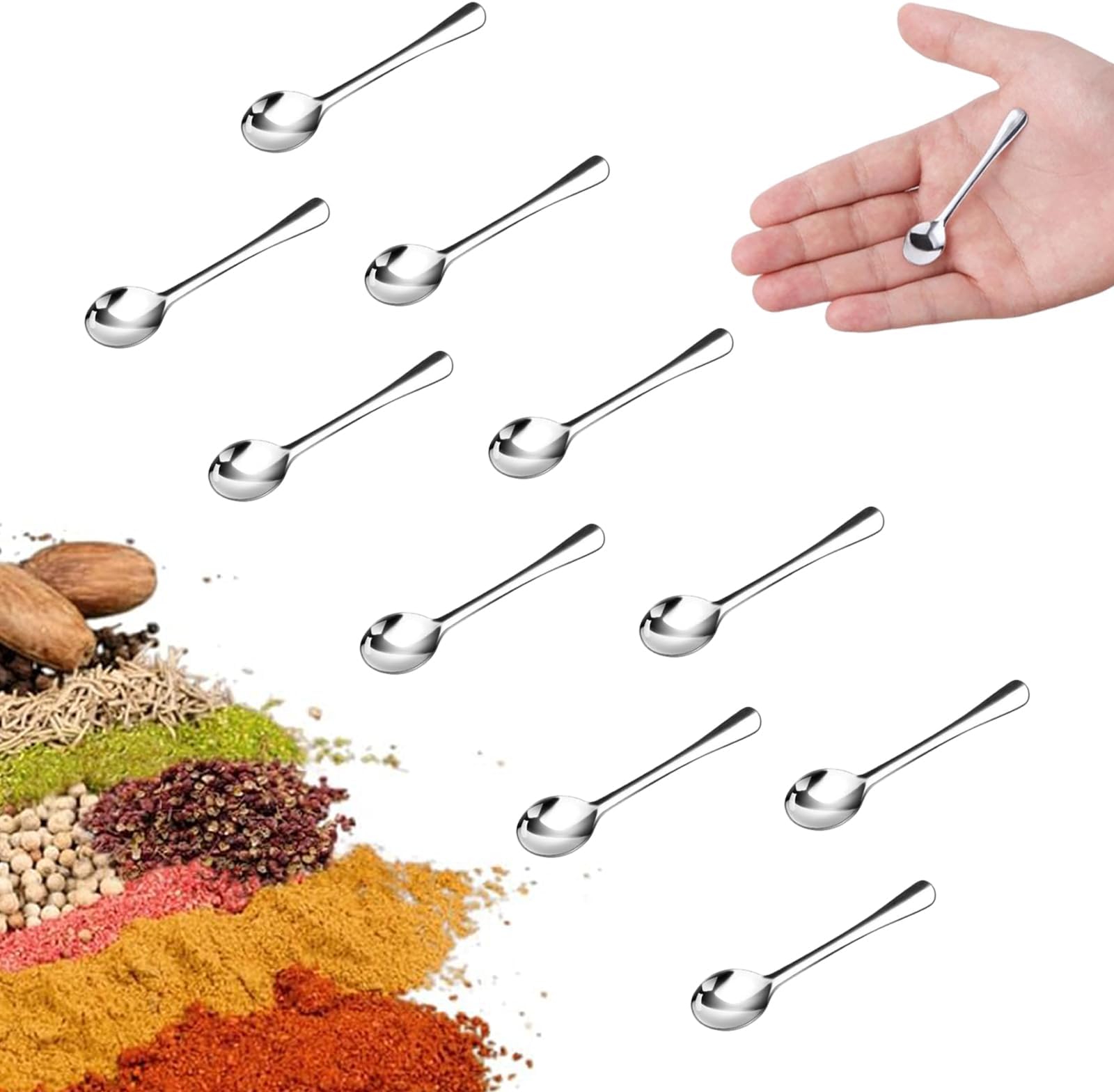 Mini Spoon, Spoons, 10 Pcs Cute Small Spoons for Spice Jars, 7.5cm Tiny Spoon for Salt and Spices, Practical Mini Spoons for Sugar and Honey