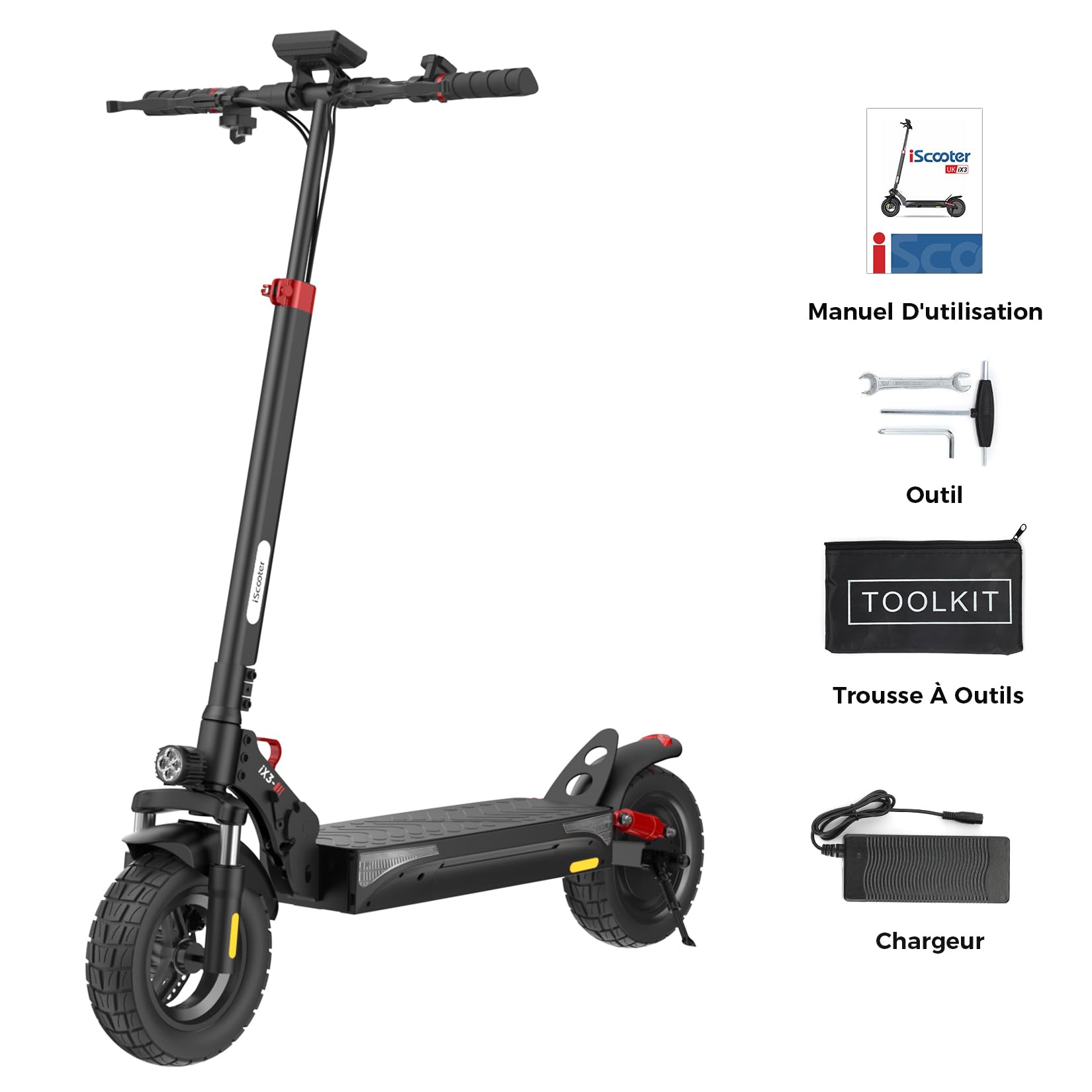 iScooter ix3 Patinete Eléctrico Adultos, 480WH Batería, Autonomía Máxima De 40 KM, 10" Patinete Eléctrico Plegable, App Control, Carga 120 KG, Manillar Ajustable, Suspensión Cuádruple