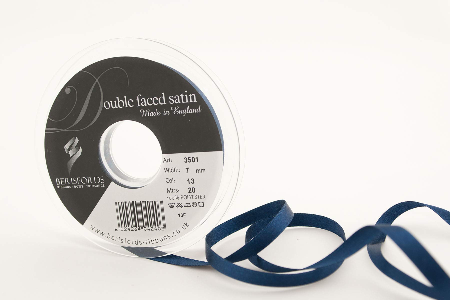 Berisfords Double Satin Ribbon, Navy, 7 mm