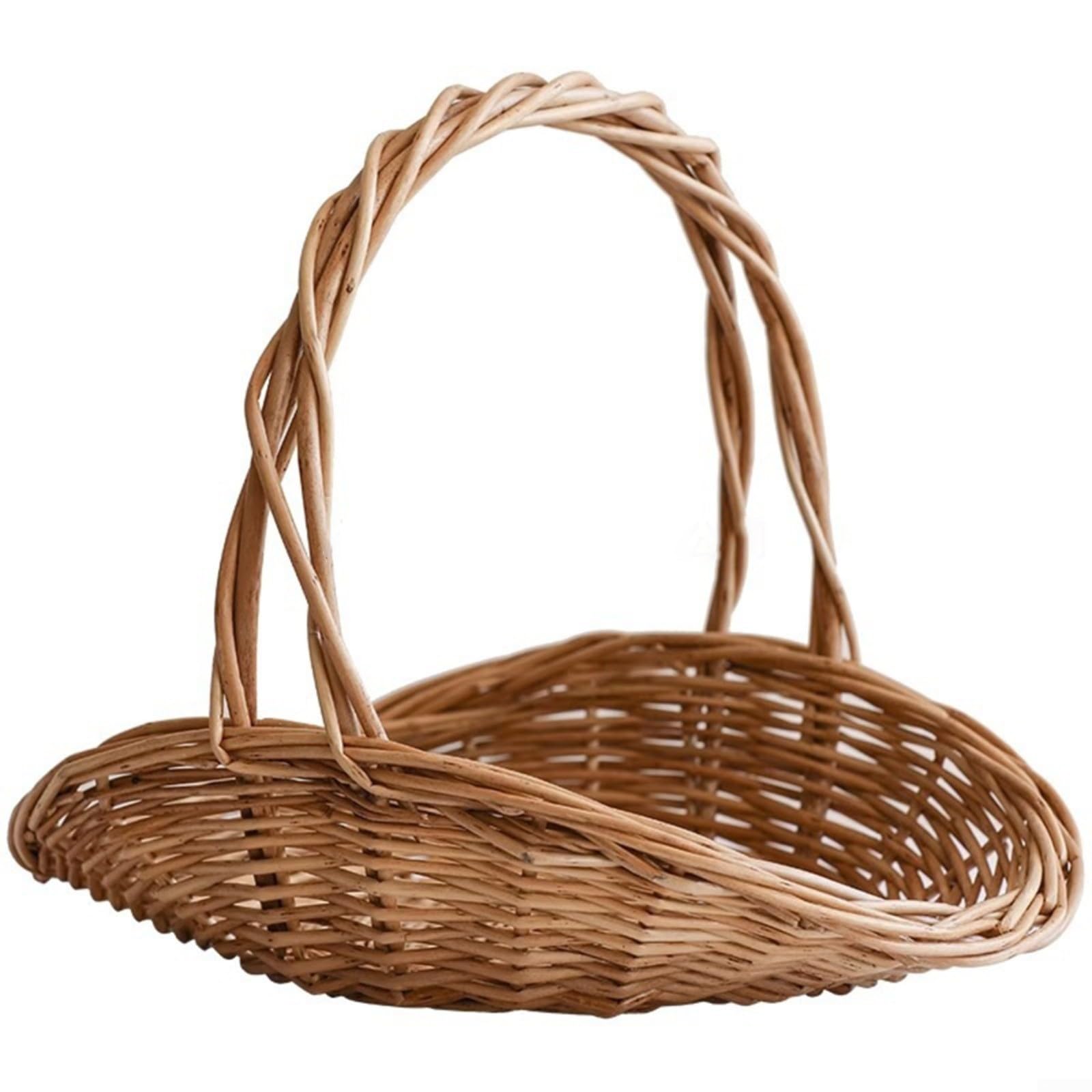 Cestino da picnic ovale intrecciato a mano in vimini con manico robusto, rattan marrone naturale, piccolo 23 x 16 x 23 cm o grande 30 x 24 x 25 cm, ideale per cene all'aperto, conservazione