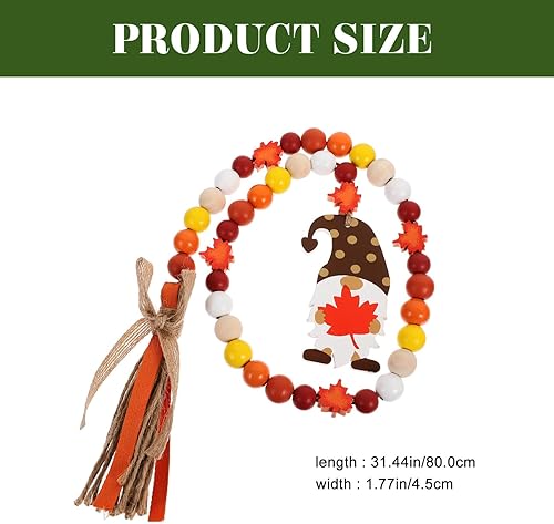 Miniatura 7 de Decoración para el hogar, cuentas de madera de Acción de Gracias con borlas, guirnalda de hojas de arce, gnomo, guirnalda de cuentas rústicas de
