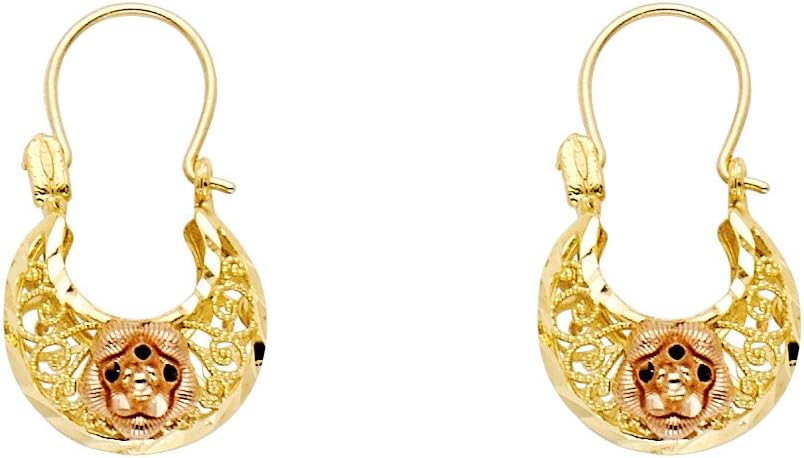 14k Two Tone Gold Fancy Star Hoop Earrings (12 X 21mm )