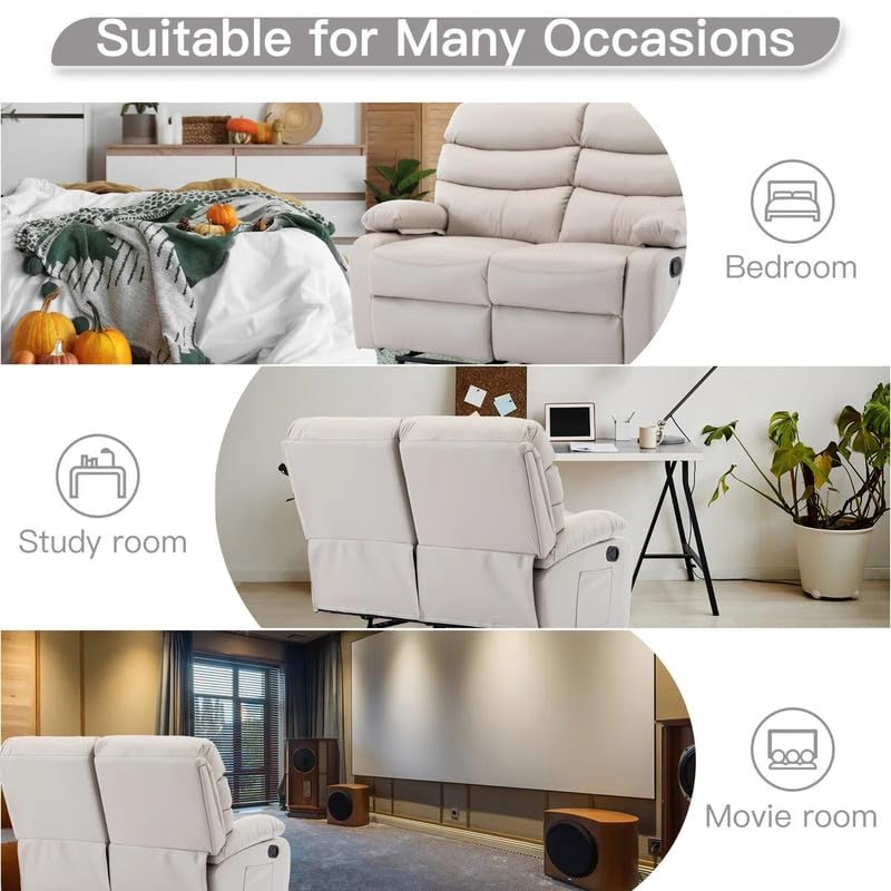 Image of Recliner Sofa 2 Seater | 2 Seater Sofa Recliner Loveseat Reclining Chair with Footrest Color Cream White (Cream)