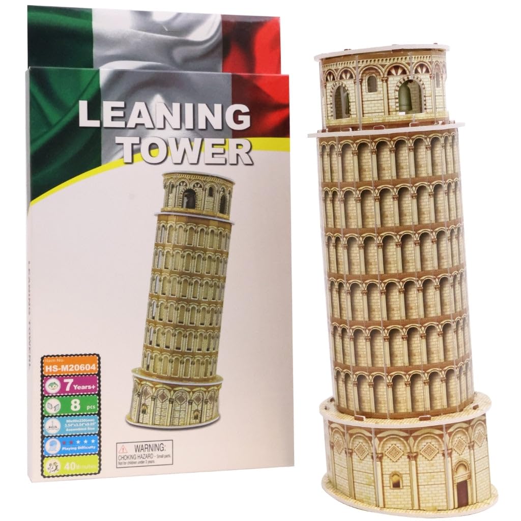 3D Puzzle Global Landmarks Leaning Tower Of Pisa Mini Unique & Collectible Model Assembly Building Kit for Kids & Adults 8pcs