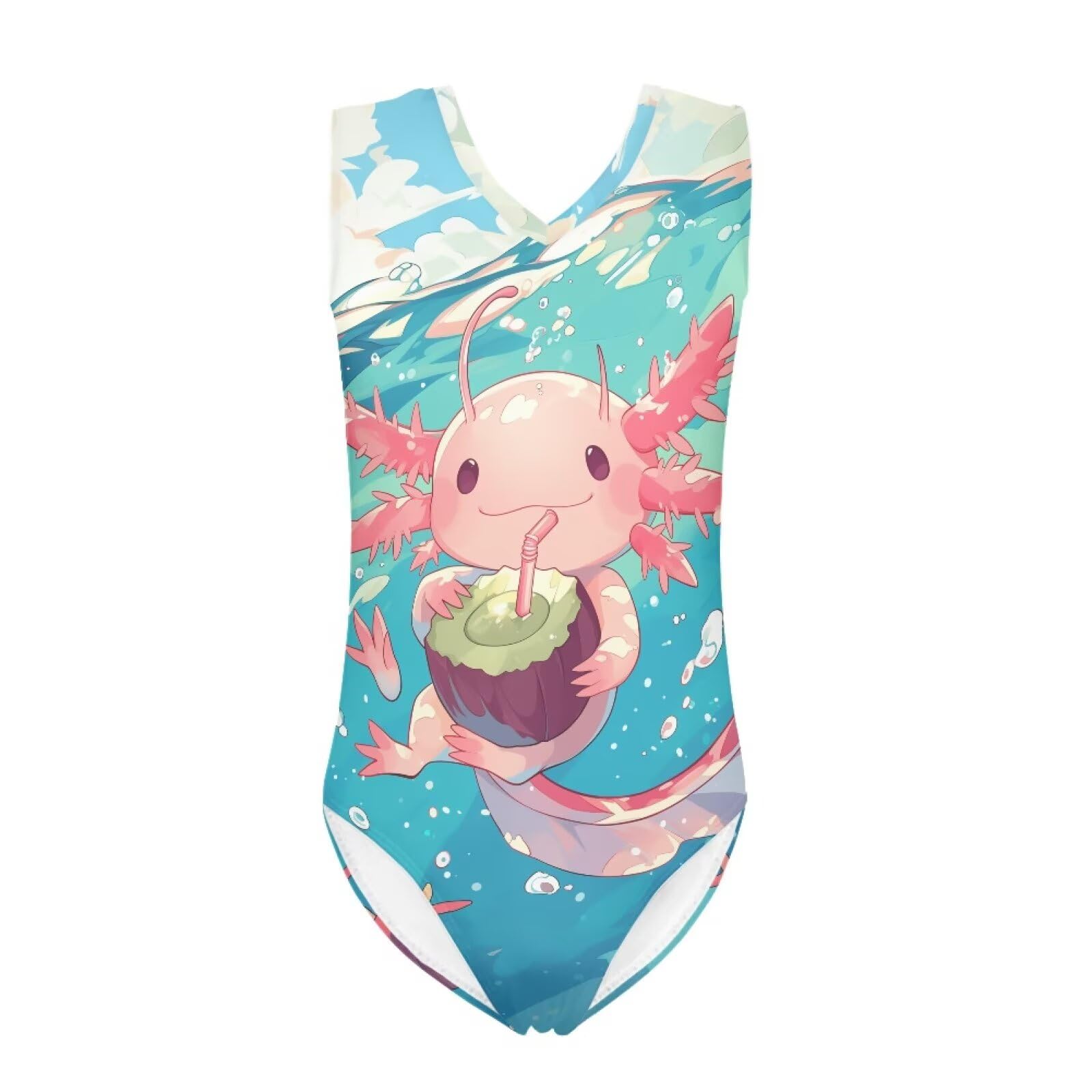 Girls Swimsuits Size 3-14 Kids Summer Sleeveless One Piece Bathing Suit Beach V-Neck