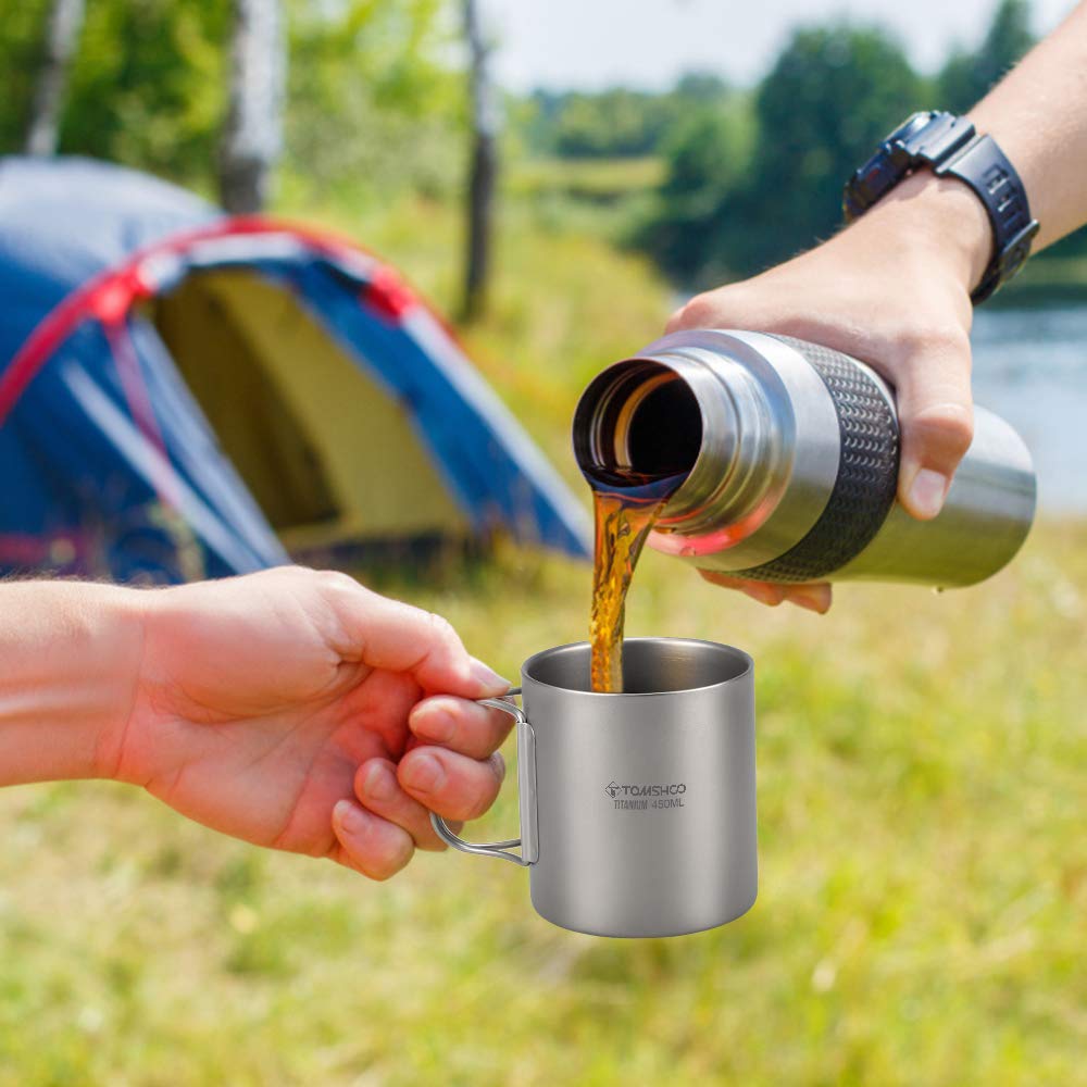HUIOP Wasserbecher, 220/350/450/600 ml, doppelwandig, Titan, Wasserbecher, für Zuhause, Büro, Outdoor, Camping, Wandern, Rucksackreisen, Picknick