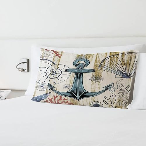 Fundas de almohada de anclaje náutico de 12 x 20 pulgadas, fundas de almohada de lino de arpillera con temática de barco marinero, funda de cojín