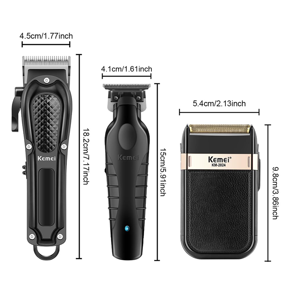 KEMEI Tondeuse professionnelle pour hommes, Ensemble complet de tondeuse à barbe sans fil T-Blade, Kit complet d'électrique de coupe de cheveux avec 9 peignes de guidage