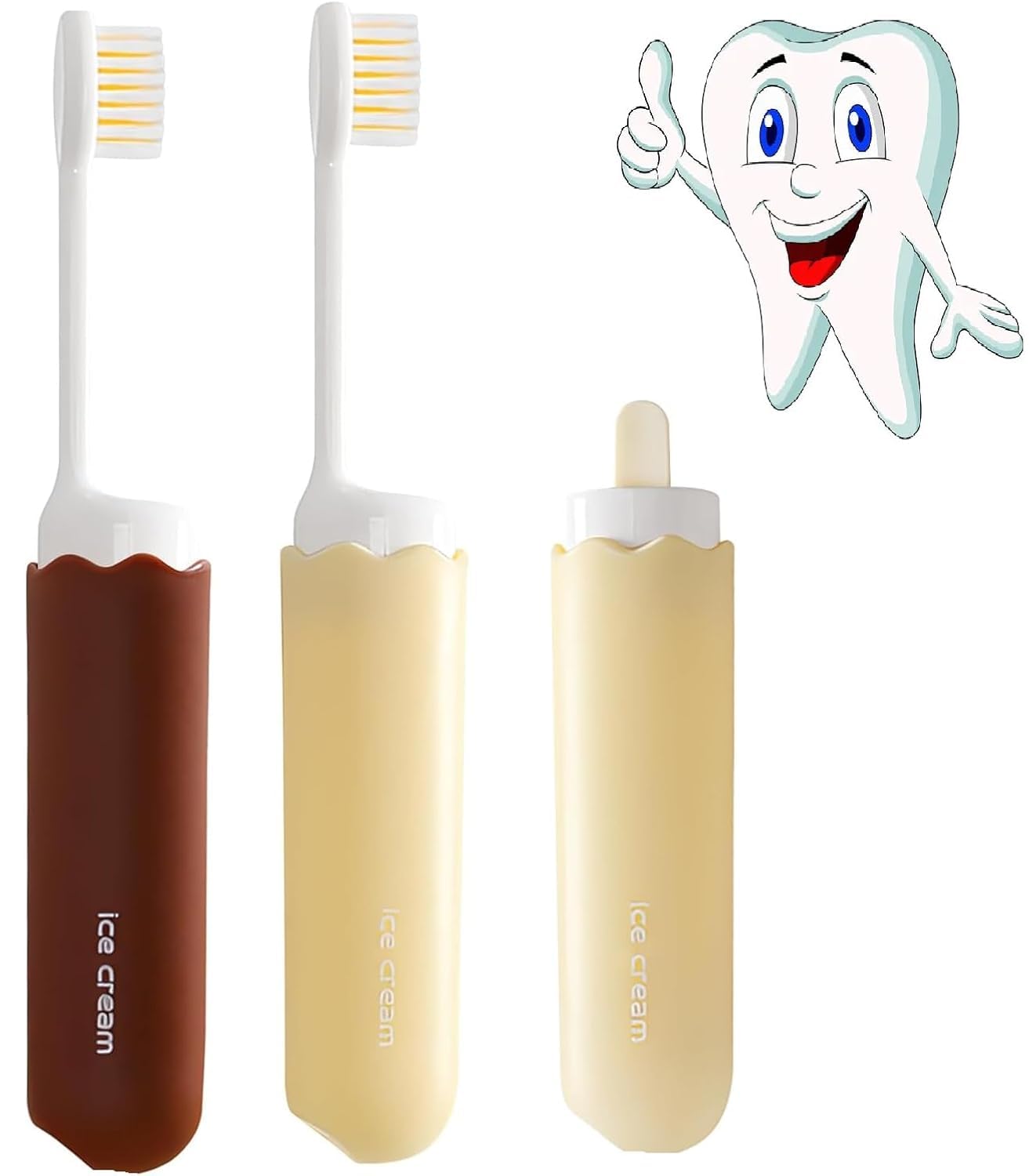 S SINDHIA® Portable Foldable Ice Cream Shape Compact Travel Toothbrush Set With Soft Bristles Ergonomic Handle Dust-Proof Case, No Fragrance For Home & Travelling Use, Multicolour 1 Pcs-image-48