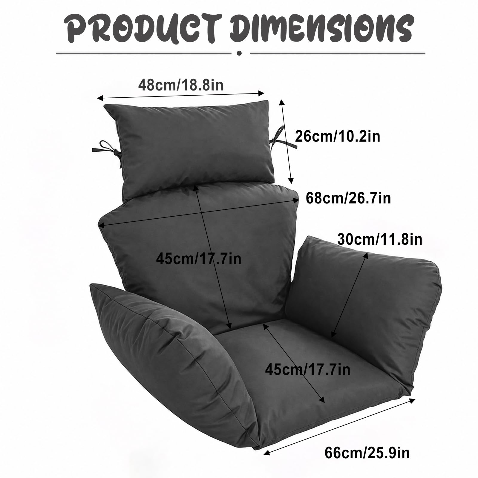 Coussin de fauteuil suspendu d'extérieur imperméable pour jardin, terrasse, gris foncé