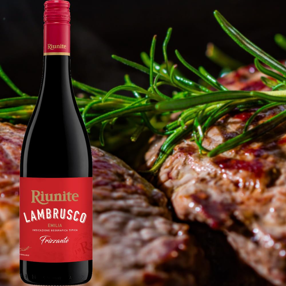 Riunite Lambrusco Emilia Rosso IGT, sortenreines Weinpaket + VINOX Winecards (6x0,75l)