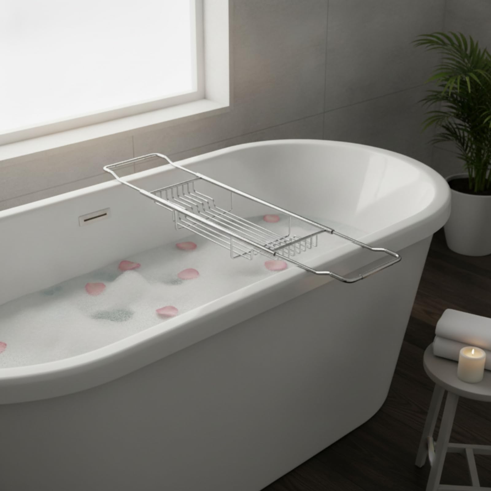 kowaku Mensola Vasca da Bagno Vassoio Vasca Ripiano Vasca Portavassoio Vasca Telescopico in Acciaio Inox con Supporto per Telefono E Vaschette Accessori, Oro Leggero Di Lusso, Versione Estesa