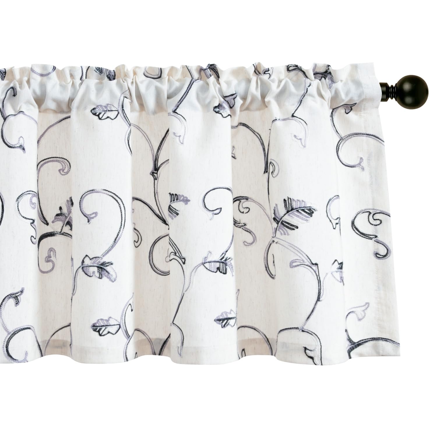 VOGOL Linen Textured Valances for Kitchen Window, Grey Leaves Pattern Short Drape for Living Room, 1 Panel Rod Pocket Light Filtering Valance, 54 x 18