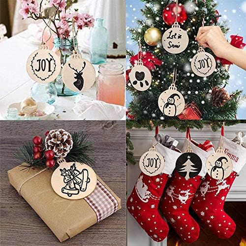 Lifreer 30PCS Natural Wood Slices Wooden Round Baubles Blank Hanging Wood Christmas Tree Hanging Ornaments for DIY Crafts Christmas Tree Decorations