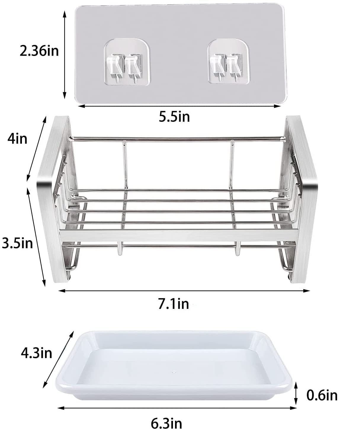 Zeinwap Stainless Steel Sponge Holder for Kitchen Sink Caddy Organizer Countertops and Walls Soap Tray Dish Drainer with Detachable Dish Drainer Tray(Silver,1 Pc)