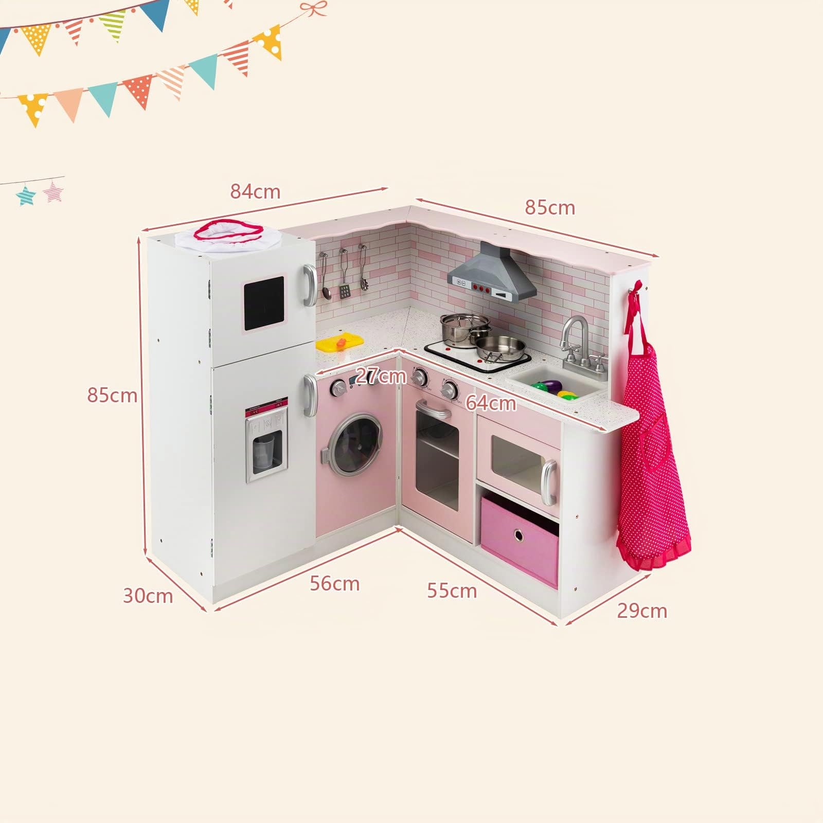 DREAMADE Kinderküche Holz, Spielküche mit Licht und Sound, Holzküche Kinderspielküche mit Waschbecken Herd Backoffen Mikrowelle, inkl. Spielzubehör, Spielzeugküche für Kinder ab 3 Jahren
