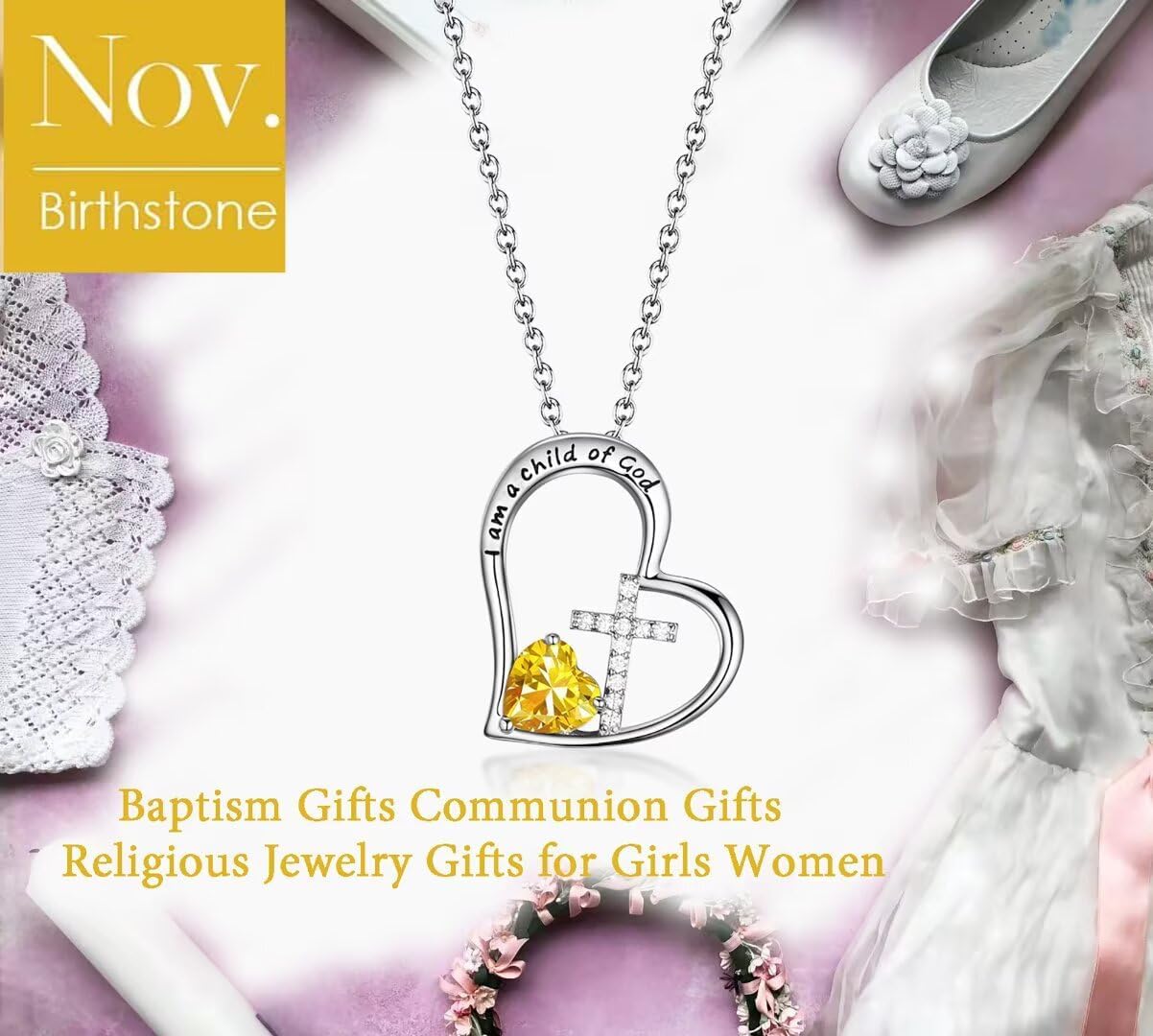 I Am a Child of God Heart Cross Birthstone Necklace for Girls Baptism Gifts First Communion Gifts Easter Birthday Christmas Gifts Jewelry for Goddaughter Godchild Teens Girls Women - Image 5