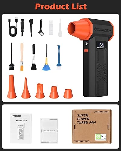 Miniatura 8 de Plumero de aire comprimido, plumero de aire eléctrico de 120,000 RPM, potente motor sin escobillas de 4 velocidades con luz LED, soplador de aire