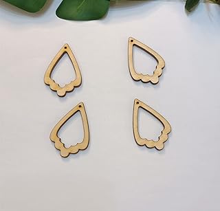 30pcs of Unfinished Hollow Teardrop Wood Blank with lace Trim,Laser Cut Wood Cutouts for Earrings,Wood blanks Pendant Charms (2'')