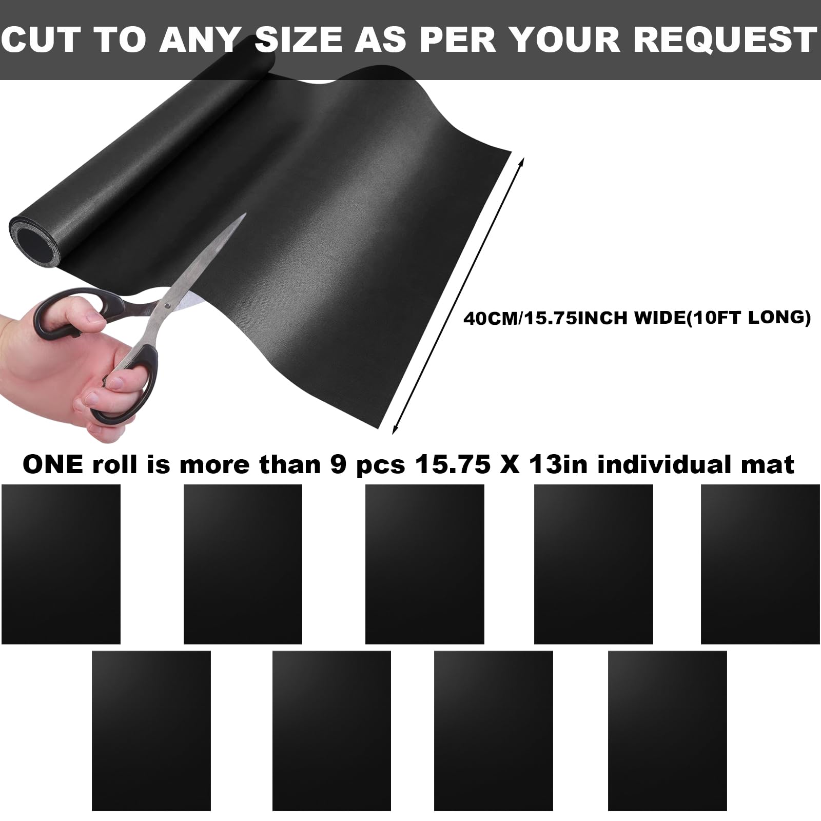 BBQ Grill Mat Roll, Cut to Size Grill Mats for Outdoor, Non-stick Accessories for Gas, Charcoal, Electric Grill (Black)
