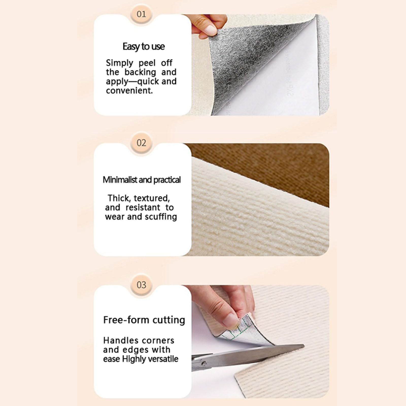 Dalles de moquette autocollantes Dalles de moquette en feutre Avec couverture arrière Antidérapants Antistatique revetement de sol pour chambre,salon & plus (6 dalles de 30*30cm 0.54m²)