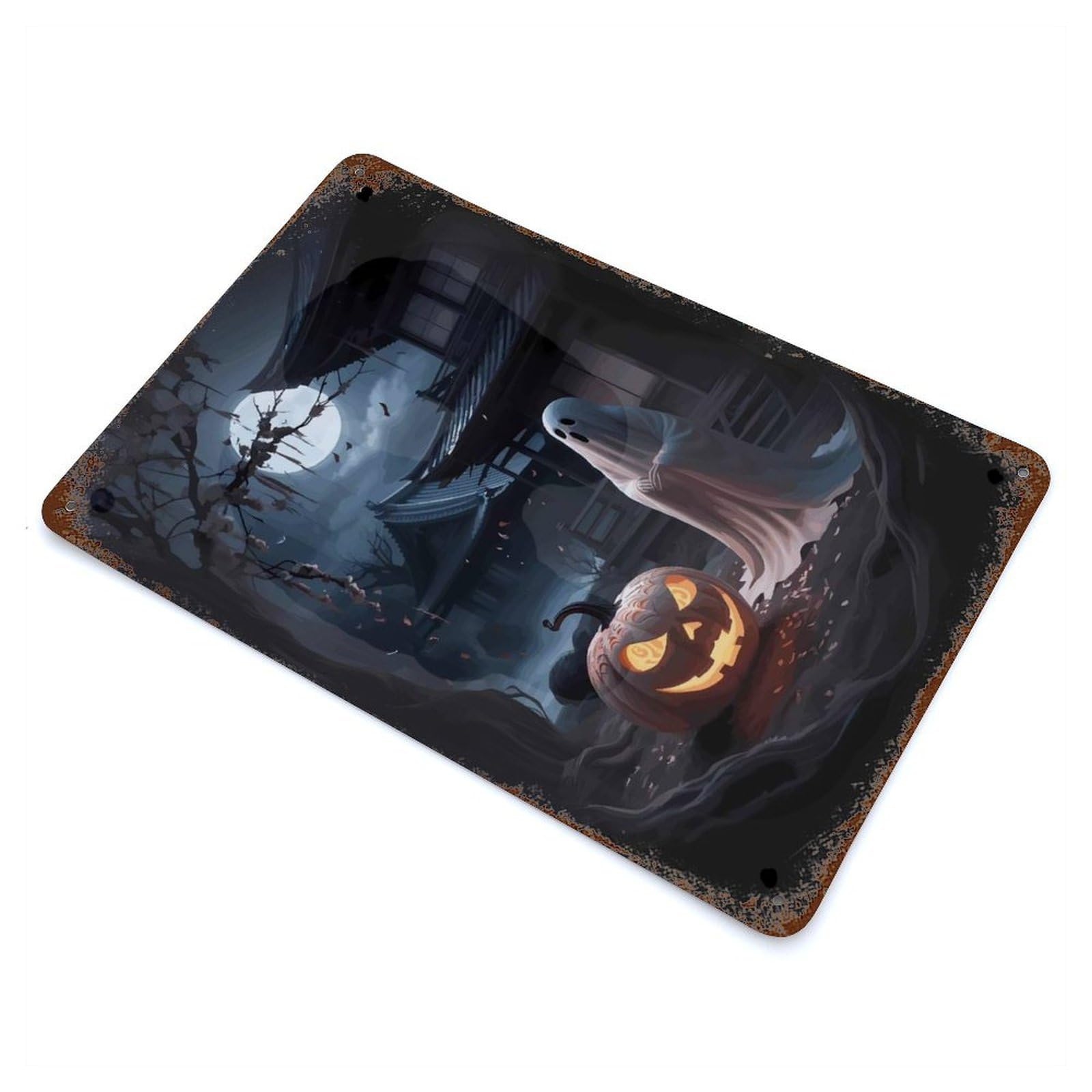 Garage Style Spooky Japanese Halloween Rustic Tin Plaque 11.8"x7.9", Classic Wall Plaque for Bar And Workshop