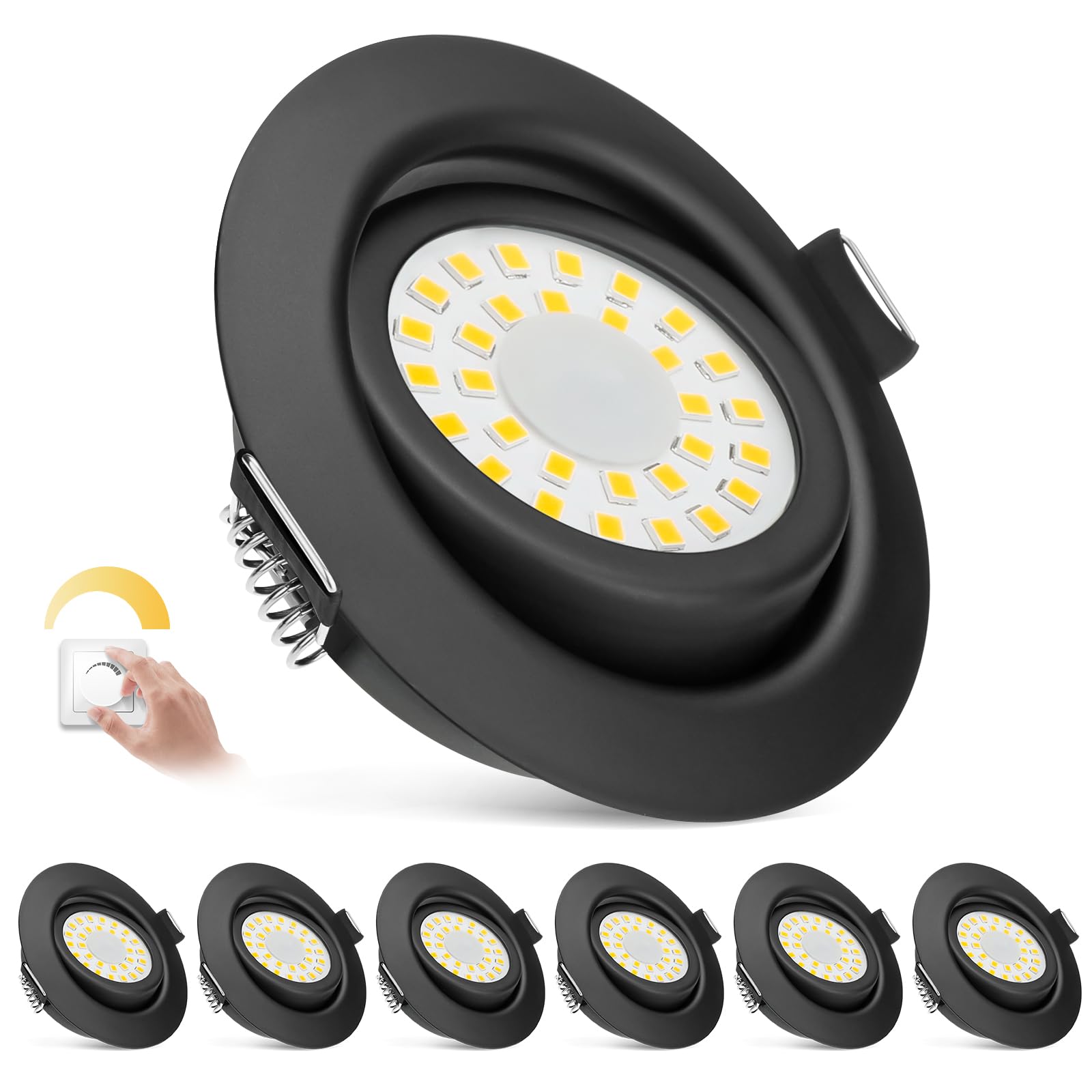 zexhy LED Einbaustrahler 230V Flach Dimmbar LED Spots 6W IP44 Bad Einbauleuchten Deckenspots Deckenstrahler,Warmweiß 3000K Schwenkbar Einbauspots für Badezimmer Küche Wohnzimmer,6er Set