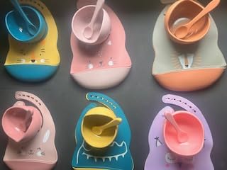 Silicone Baby Bib Set with Bowl and Spoon, lilac Kitty Design, Waterproof, 6 Months to 3 Years, BPA Free3