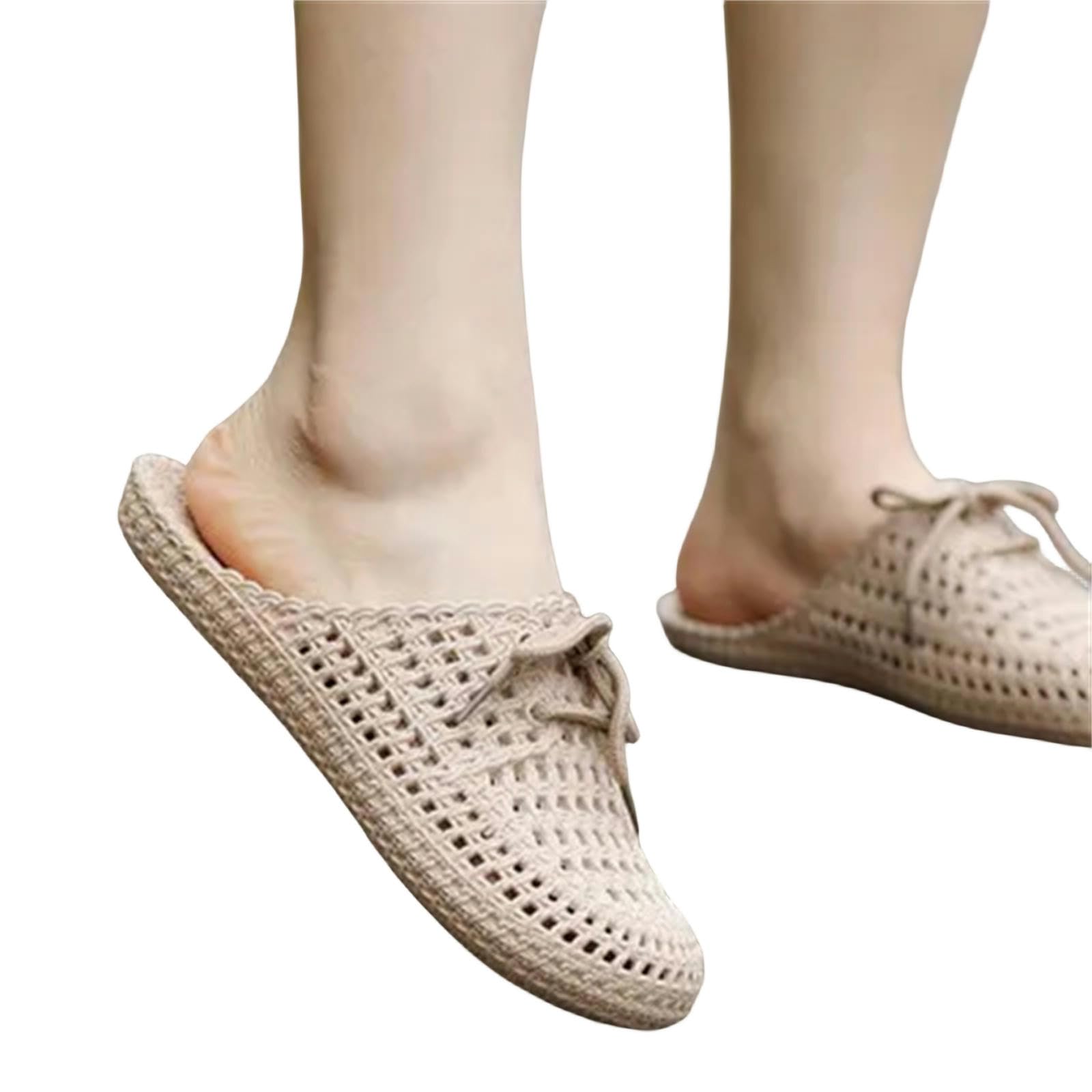 Sandali Donna estive Donne Scivolano Scarpe Piatta A Maglia Slingback Sandalo Sandalo Ladies Slip Flip Flip per Esterni-cachi-39