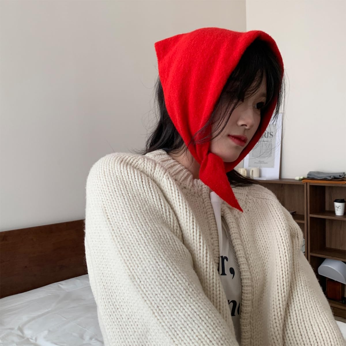 Knit Triangle Scarf for Women Knitted Head Scarf Y2k Bandana Fisherman Downtown Girl Aesthetic Accessories - Image 3