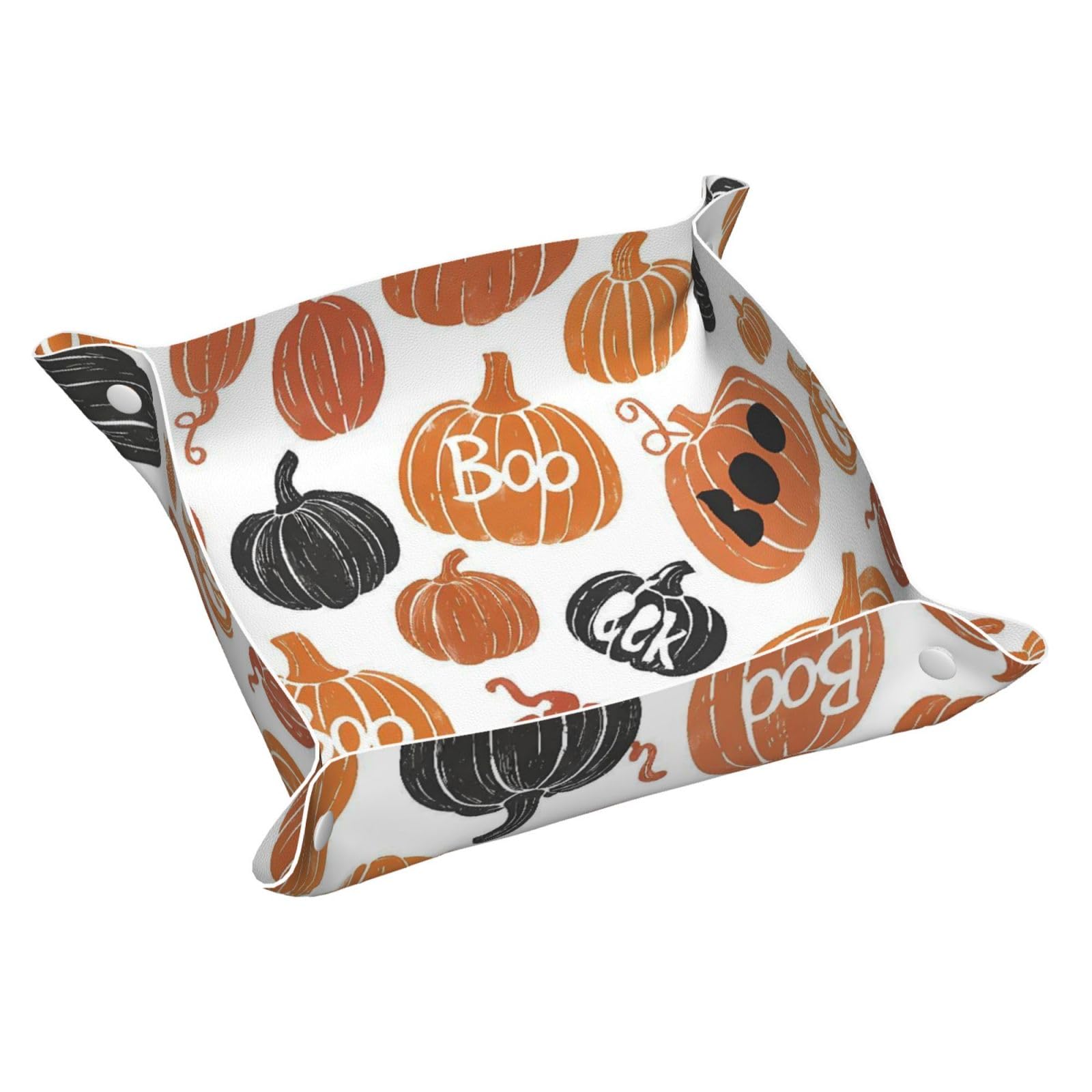 HLBSDM Happy Halloween Pumpkin Tray Men's Leather Valet Parking Portable Entrance Trays Bedside Storage Box