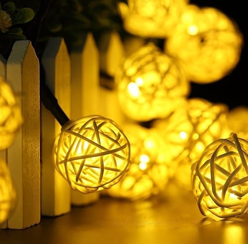 Miniatura 4 de EONLYX Luces solares de bola de ratán, 30 LED, 20 pies, impermeables, luces de jardín para paisaje, patio, decoración de boda (blanco cálido)