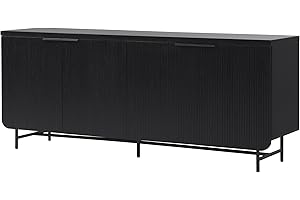 Walker Edison Scandinavian Grooved 4-Door Sideboard Credenza Buffet, 69 Inch, Black