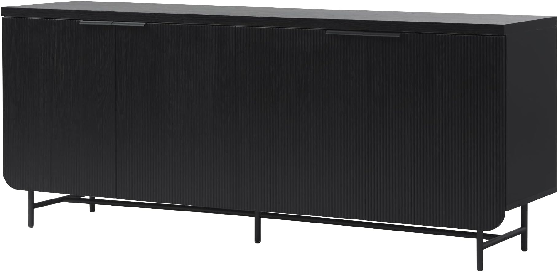 Walker Edison Reema Fluted 4-Door Kitchen Sideboard Buffet Console, 69 Inch, Black