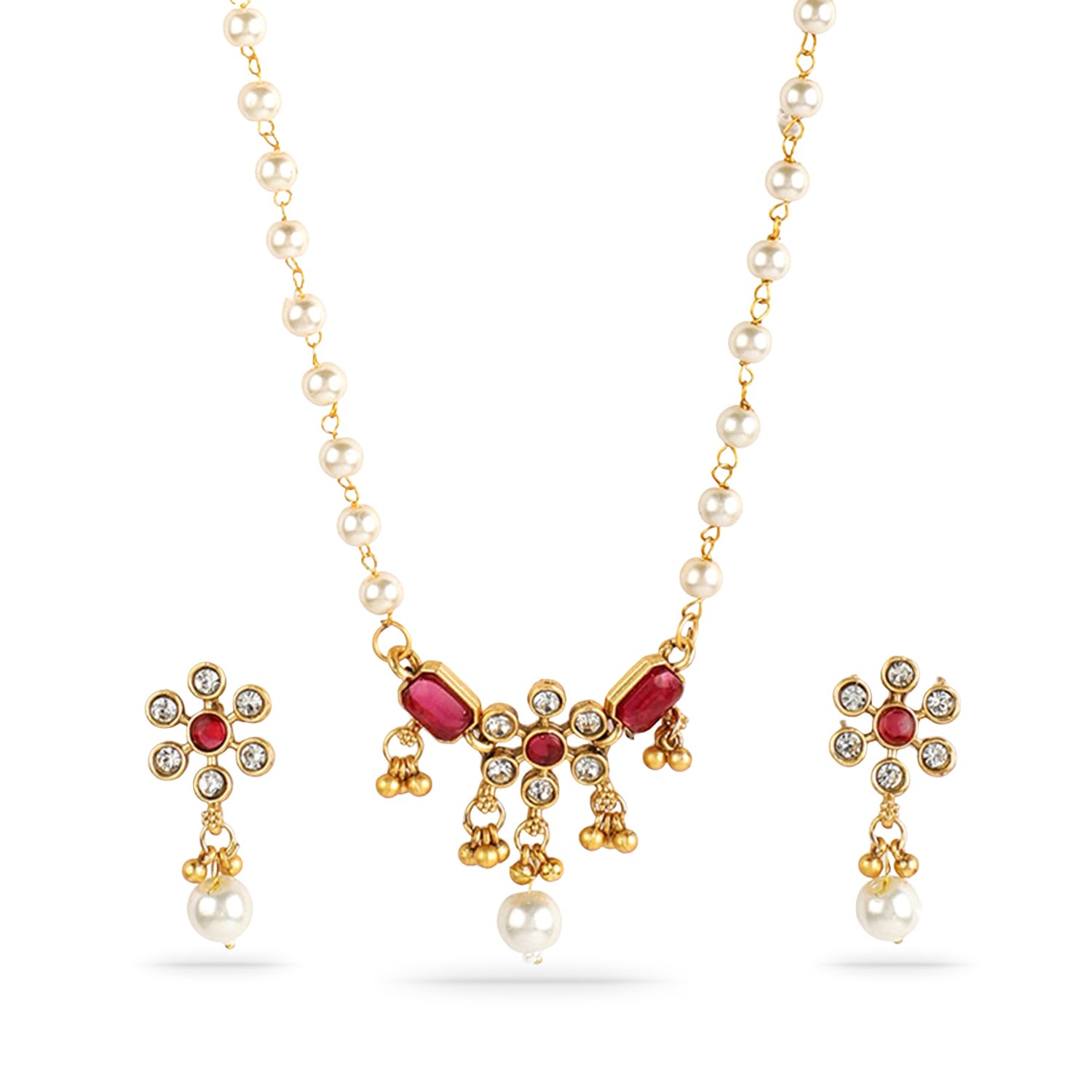 Rubans Necklace Set Gold Plated Traditional Stylish Floral Theme Jewellery Gift for Women & Girls - Image 9